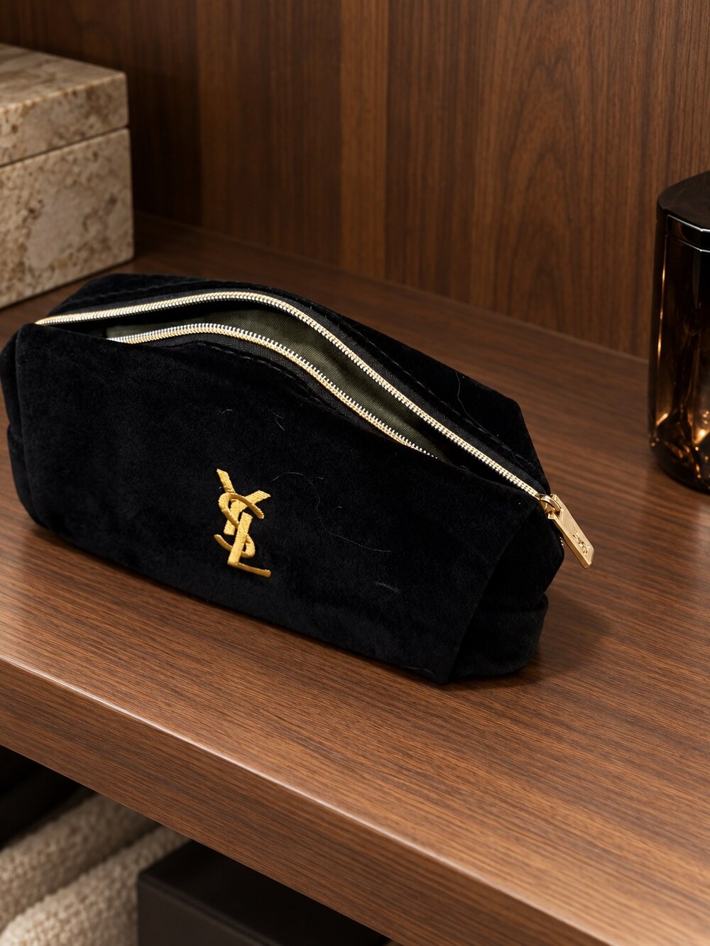 Yves Saint Laurent Black Velvet Makeup Bag | Plush Velvet Finish - Picture 2 of 6